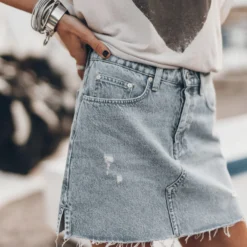 The Blue Slit Denim Skirt -Mikuta Store IMG 4333 scaled