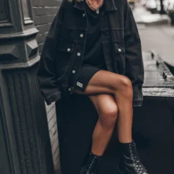 The Black Denim Jacket 12 The Black Denim Jacket -Mikuta Store mikuta black denim jacket dark short loose t shirt dress black laced leather boots 6964 scaled