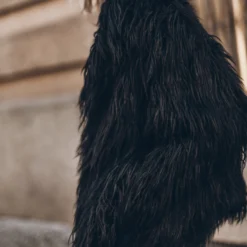 The Black Fluffy Jacket -Mikuta Store mikuta black fluffy jacket black loose jeans 9416 scaled