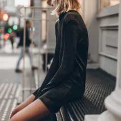 The Black Metallic Knit Dress -Mikuta Store mikuta black metallic knit dress model marie 3319 scaled