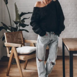 The Blue Ripped Relaxed Jeans -Mikuta Store mikuta black mohair knitted sweater blue ripped relaxed jeans 9884 scaled