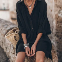 The Black Original Shirt Dress -Mikuta Store mikuta black original shirt dress 5846 scaled