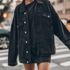 The Black Oversized Denim Jacket 10 The Black Oversized Denim Jacket -Mikuta Store mikuta black oversized denim jacket leather skirt dark peachy loose cotton t shirt black laced leather boots 2805 scaled