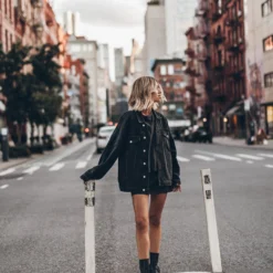 The Black Oversized Denim Jacket 9 The Black Oversized Denim Jacket -Mikuta Store mikuta black oversized denim jacket leather skirt dark peachy loose cotton t shirt black laced leather boots 2942 scaled