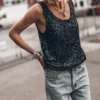 The Black Sequin Base Tank Top -Mikuta Store mikuta black sequin base tank top blue ripped relaxed jeans 3754 scaled