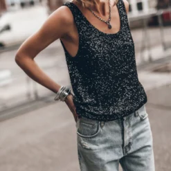 The Black Sequin Base Tank Top