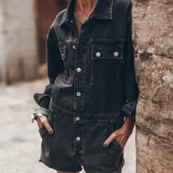 The Black Short Denim Jumpsuit