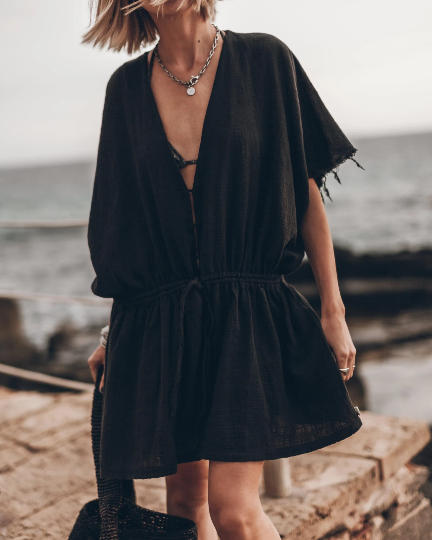The Black Short Kaftan Dress 3 The Black Short Kaftan Dress