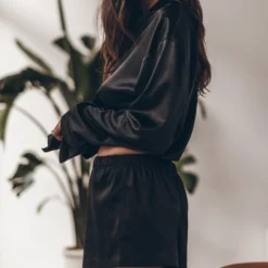 The Black Silk Shirt -Mikuta Store mikuta black silk shirt black silk boxer shorts leonie s ss25 6714 scaled