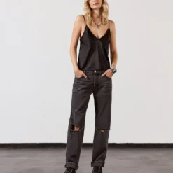 The Black Silk Slip Top 11 The Black Silk Slip Top -Mikuta Store mikuta black silk slip top black ripped relaxed jeans black platform sneakers model lara 1 scaled