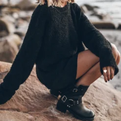 The Black Soft Knitted Sweater 12 The Black Soft Knitted Sweater -Mikuta Store mikuta black soft knitted sweater black short lyocell slip dress black buckle boots 4563 scaled