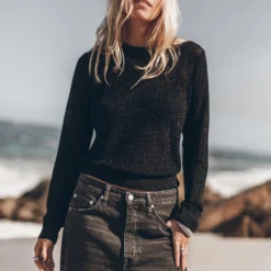 The Black Sparkly Thin Knitted Sweater