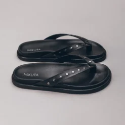 The Black Studded Leather Sandals -Mikuta Store mikuta black studded leather sandals 1565 scaled