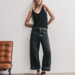 The Black Thin Knit Tank Top 9 The Black Thin Knit Tank Top -Mikuta Store mikuta black thin knit tank top black baggy jeans studded belt black strappy leather sandals marie c SS25 1434 scaled