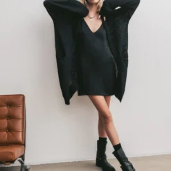 The Black Thin Long Knitted Cardigan