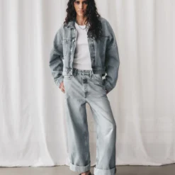 The Blue Cropped Denim Jacket -Mikuta Store mikuta blue cropped denim jacket blue baggy jeans white standard tank top black studded leather sandals aya f SS25 2790 scaled