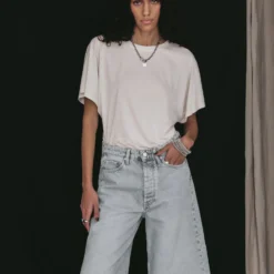 The Blue Denim Bermuda Shorts -Mikuta Store mikuta blue denim bermuda shorts white bat t shirt beige suede buckle sandals aya f SS25 2633 scaled