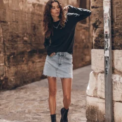 The Blue Slit Denim Skirt -Mikuta Store mikuta blue denim skirt model aina 7470 f78f50e6 1502 4890 bff8 943bd613df95 scaled