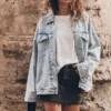 The Blue Oversized Denim Jacket -Mikuta Store mikuta blue oversized denim jacket white loose linen t shirt black denim skirt model aina 3589 scaled