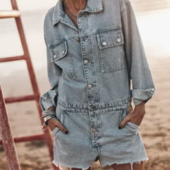 The Blue Short Denim Jumpsuit -Mikuta Store mikuta blue short denim jumpsuit 9428 scaled