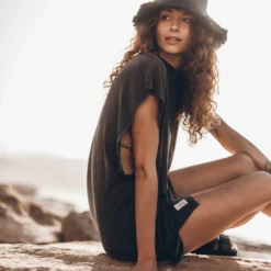 The Charcoal Bucket Hat -Mikuta Store mikuta charcoal bucket hat dark faded short batwing dress model aina 7006 scaled