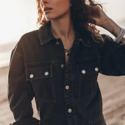 The Black Short Denim Jumpsuit -Mikuta Store mikuta charcoal short denim jumpsuit model aina 5468 6fb98ccf 67a6 45ae 8ed4 15ae9381fe8d scaled