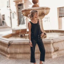 The Black Leather Buckle Sandals -Mikuta Store mikuta dark base tank top black cropped straight jeans black leather buckle sandals 7000 2 scaled