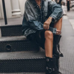 The Black Buckle Boots -Mikuta Store mikuta dark blue denim jacket black long silk slip dress black buckle boots 7669 dd4f6edf a1c1 4554 9489 40d5498e183e scaled