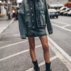 The Dark Blue Slit Denim Skirt 14 The Dark Blue Slit Denim Skirt -Mikuta Store mikuta dark blue denim jacket dark blue denim skirt black buckle boots 5457 scaled