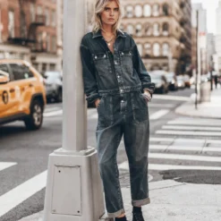 The Dark Blue Denim Jumpsuit 11 The Dark Blue Denim Jumpsuit -Mikuta Store mikuta dark blue denim jumpsuit black platform sneakers model marie 1159 scaled