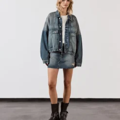 The Dark Blue Slit Denim Skirt