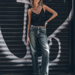 The Dark Blue Loose Jeans 9 The Dark Blue Loose Jeans -Mikuta Store mikuta dark blue loose jeans black slip tank top black platform sneakers model marie 0796 scaled