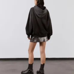 The Dark Cloudy Amour Base Hoodie -Mikuta Store mikuta dark cloudy amour base hoodie silver coated leather skirt black biker boots model lisa 2 scaled