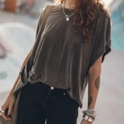 The Dark Faded Batwing T-Shirt -Mikuta Store mikuta dark faded batwing t shirt black cropped straight jeans khaki denim jacket large canvas bag sneakers model aina 1007 scaled