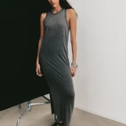 The Dark Faded Long Tank Dress -Mikuta Store mikuta dark faded long tank dress black strappy leather sandals aya f SS25 4348 scaled