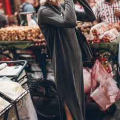 The Dark Faded Longsleeve Dress -Mikuta Store mikuta dark faded longsleeve dress black leather buckle sandals charcoal small canvas bag 2655 scaled