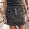 The Black Shimmer Slit Denim Skirt