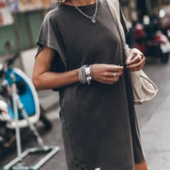 The Dark Faded Short Batwing Dress -Mikuta Store mikuta dark faded short batwing dress black leather buckle sandals light small canvas bag 4800 scaled