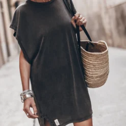 The Dark Faded Short Batwing Dress -Mikuta Store mikuta dark faded short batwing dress large raffia basket bag 3696 scaled