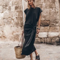 The Dark Knotted Batwing Dress -Mikuta Store mikuta dark knotted batwing dress black leather buckle sandals model lara 3495 scaled