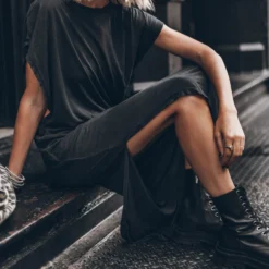 The Dark Long Batwing Dress -Mikuta Store mikuta dark long batwing dress leo large canvas bag black laced leather boots 3046 scaled