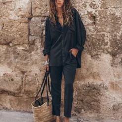 The Dark Loose Lyocell Shirt 15 The Dark Loose Lyocell Shirt -Mikuta Store mikuta dark loose lyocell shirt dark chill pants black studded leather sandals model aina 3041 scaled