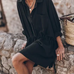 The Black Original Shirt Dress -Mikuta Store mikuta dark original shirt dress 5628 scaled