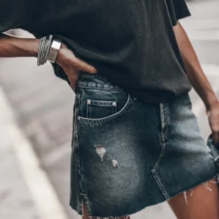 The Dark Blue Slit Denim Skirt 11 The Dark Blue Slit Denim Skirt -Mikuta Store mikuta dark self love vintage t shirt dark blue denim skirt 5307 scaled