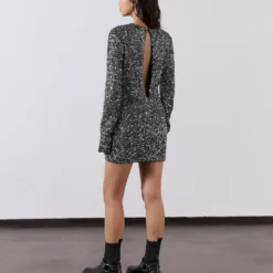 The Dark Sequin Dress -Mikuta Store mikuta dark sequin dress black biker boots model lisa 1 scaled