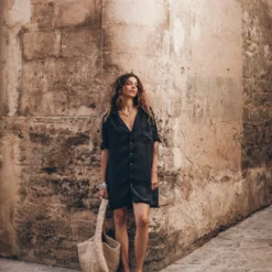 The Dark Shirt Dress 15 The Dark Shirt Dress -Mikuta Store mikuta dark shirt dress black leather buckle sandals model aina 3269 scaled