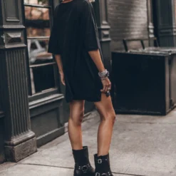 The Dark Short Loose T-Shirt Dress -Mikuta Store mikuta dark short loose t shirt dress black buckle boots 5910 scaled