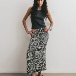 The Zebra Long Lyocell Skirt -Mikuta Store mikuta dark standard tank top zebra long lyocell skirt black studded leather sandals aya f SS25 4280 scaled