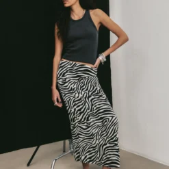 The Zebra Long Lyocell Skirt -Mikuta Store mikuta dark standard tank top zebra long lyocell skirt black studded leather sandals aya f SS25 4295 scaled