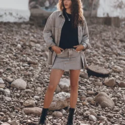 The Khaki Faded Denim Overshirt -Mikuta Store mikuta khaki faded denim overshirt skirt dark dry cotton vintage t shirt black laced leather boots model aina 2783 75f62142 3bd0 4a67 95e8 f580d68c3eb1 scaled